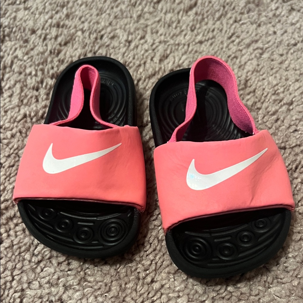 Nike Kids Black and Pink Slide Sandals